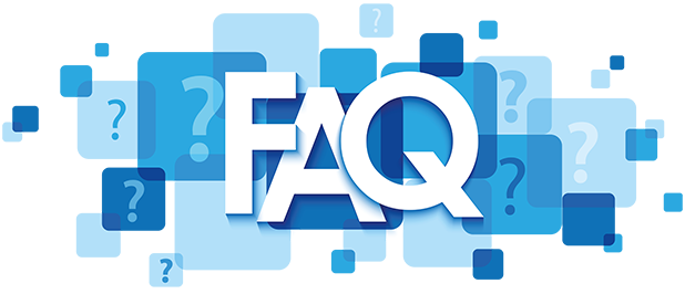 Ordet FAQ med flera frågetecken som bakgrund. FAQ betyder Frequently asked questions (vanliga frågor och svar)